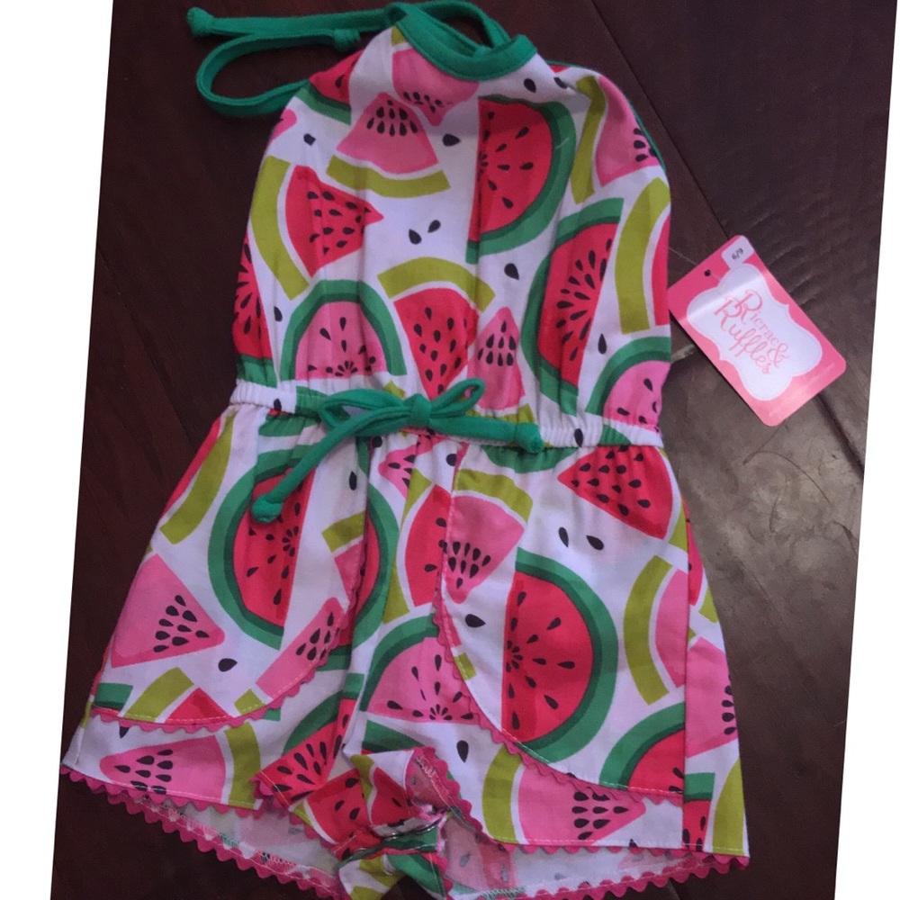 Watermelon Halter Romper Ricrac and Ruffles